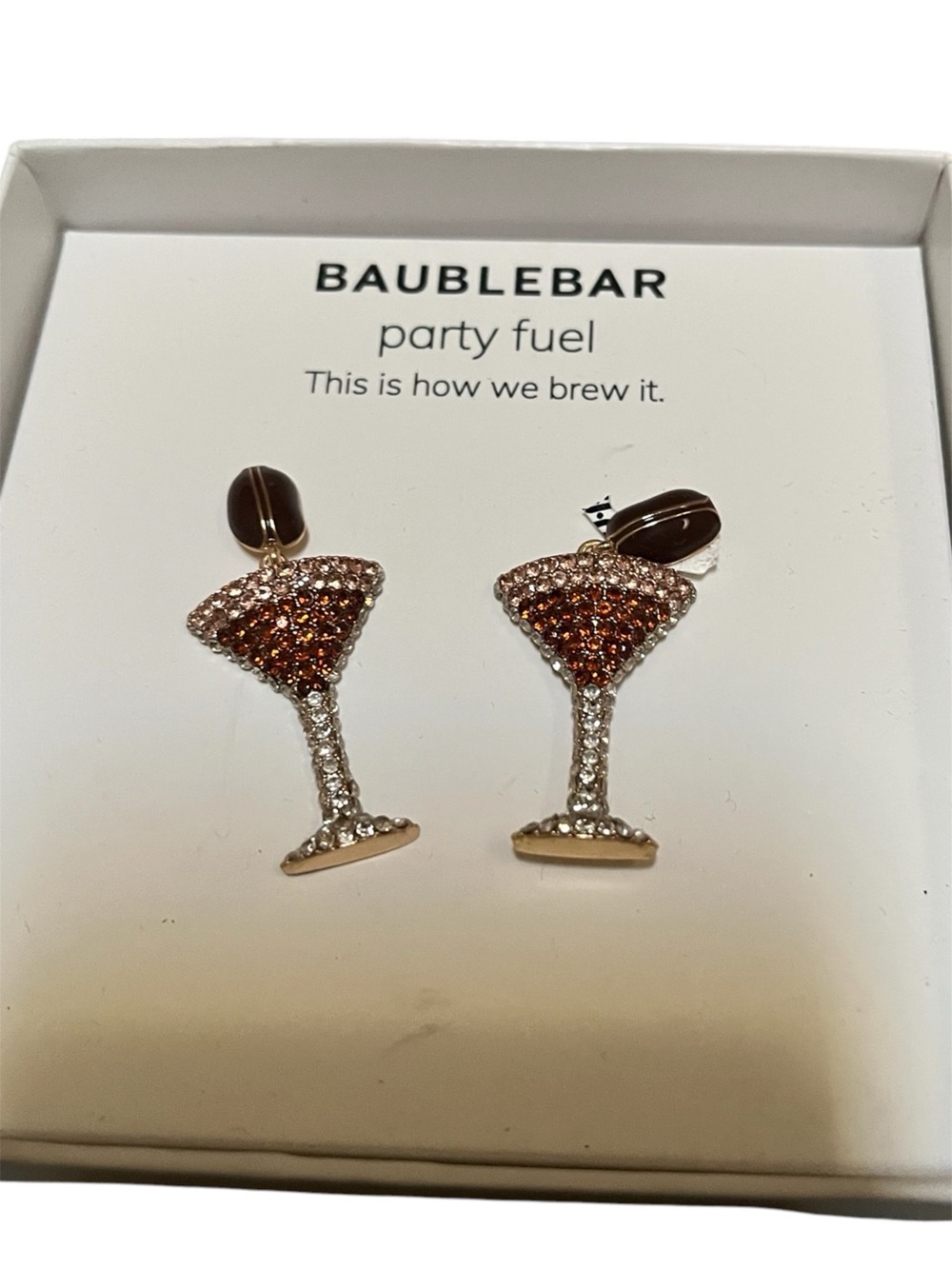 BaubleBar Rose Gold Martini Stud Earrings with Pink and Brown Accents